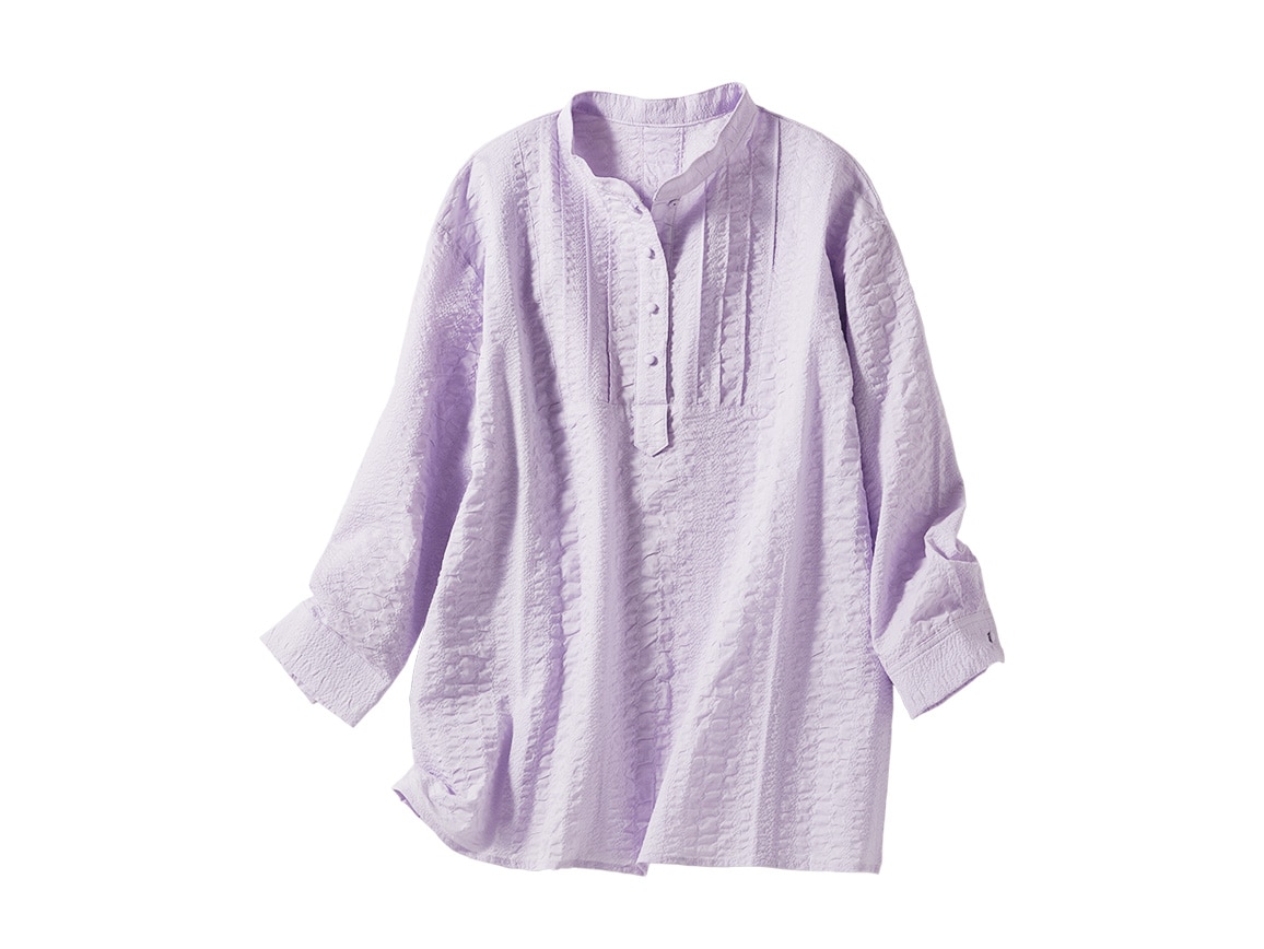 コットンウェーブピンタックブラウス（七分袖）【広告商品】(02_M 52_