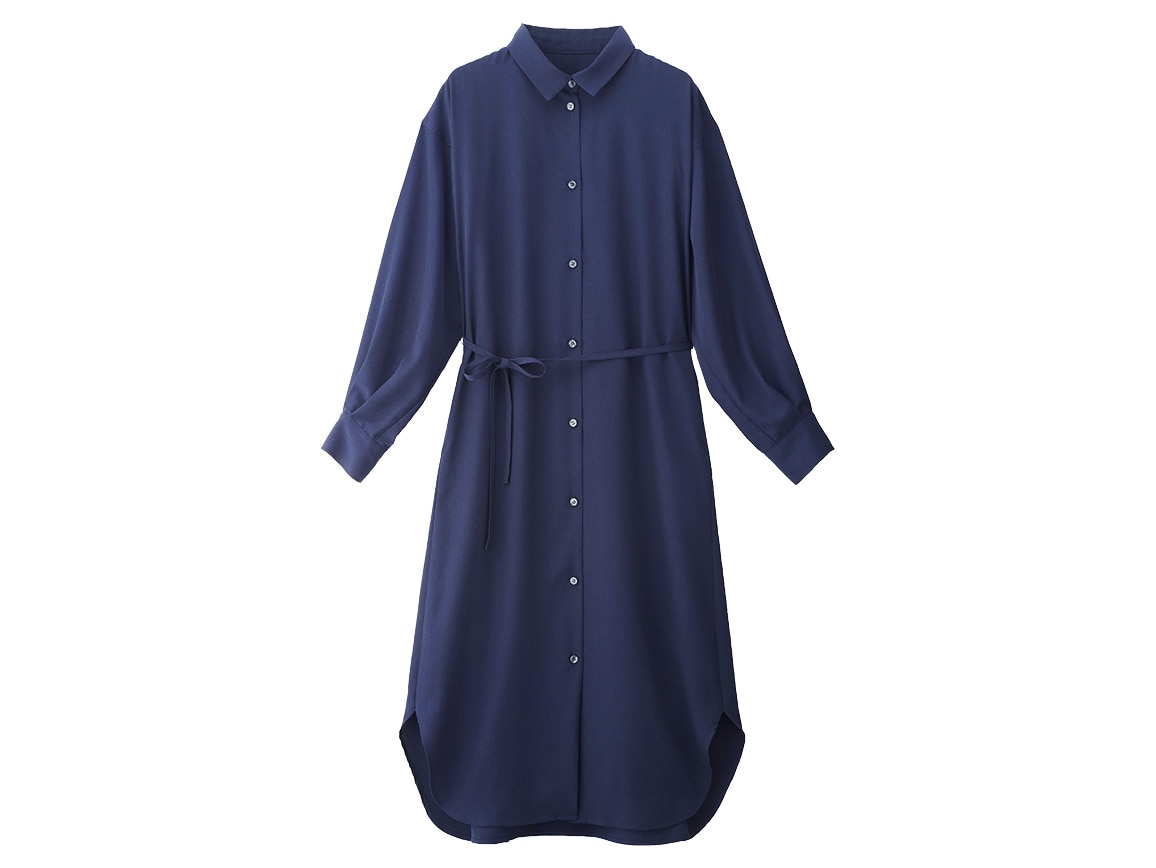 ロングシャツブラウスワンピース(02_M 62_ネイビー無地): ｜ カタログ