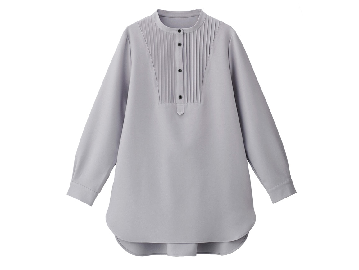 ピンタックデザインバンドカラーチュニック(02_M 19_モーブピンク