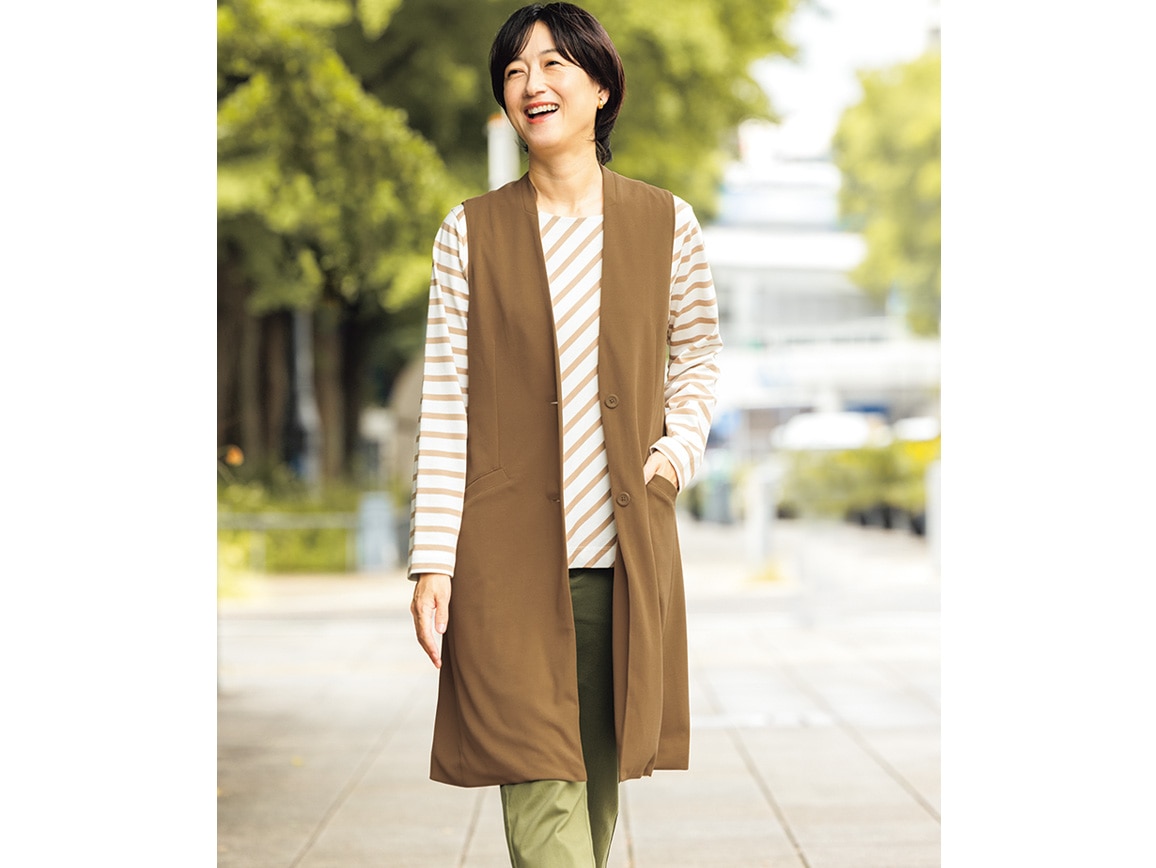 しわになりにくい 撥水8ポケットロングジレ(03_L 23_キャメル