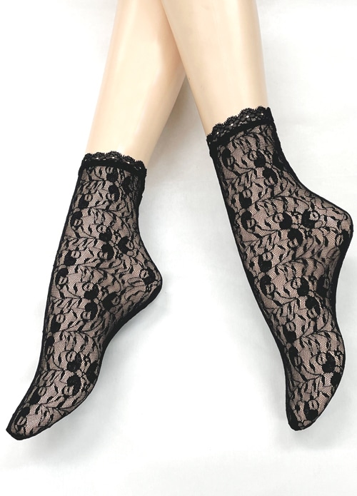 伸縮性のあるフェミニンなレースソックス(フリーサイズ（約：22.5-25.0