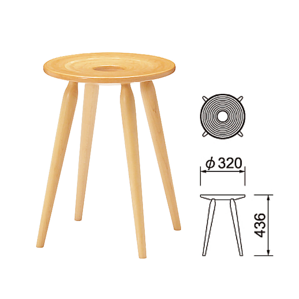 受注生産 天童木工 リングスツール 〔幅φ32×高さ43.6×座面の高さ43.6cm