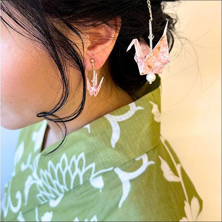 イヤリング 鶴 通販 日本製 耳飾り アクセサリー アクセ 折り紙