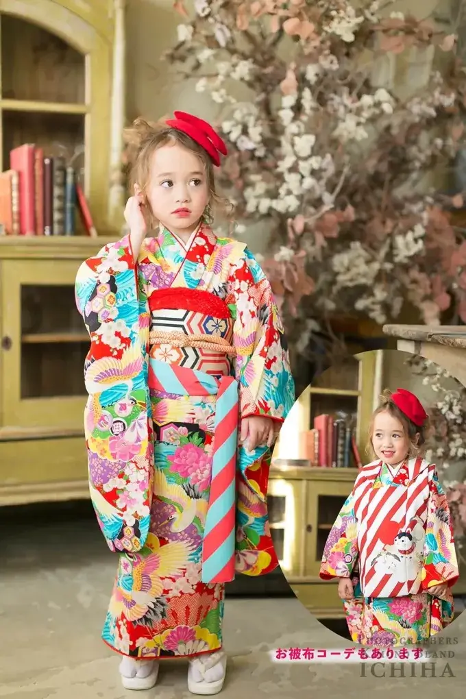 七五三レンタル着物 3歳 大正ロマンなアンティーク 鶴