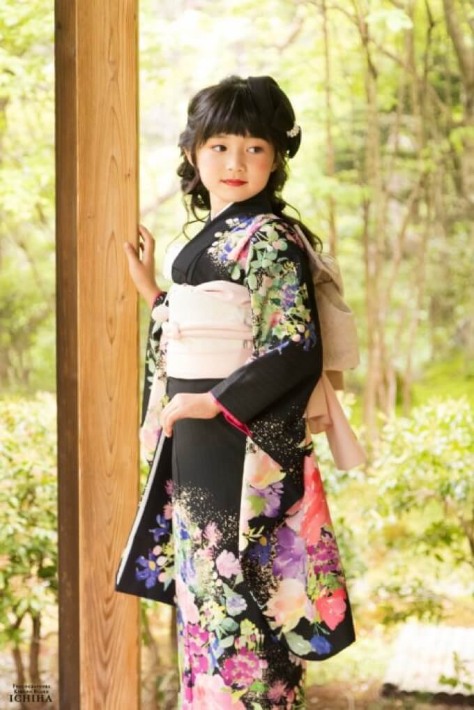 7歳七五三レンタル| ボタニカル黒