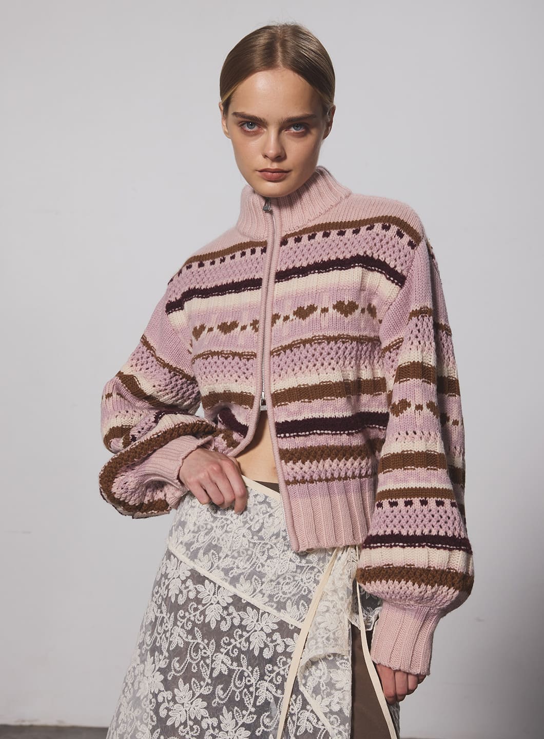 COEL Online Storeマルチボーダージップニット(F ベージュ): TOPS