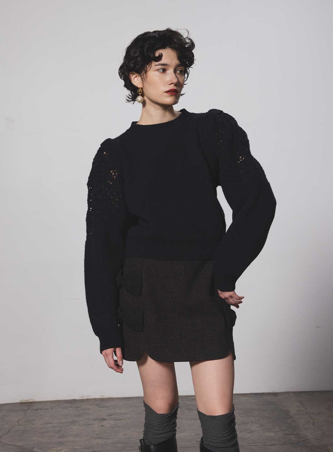 COEL Online Storeパワショルクロシェニット(F ネイビー): TOPS