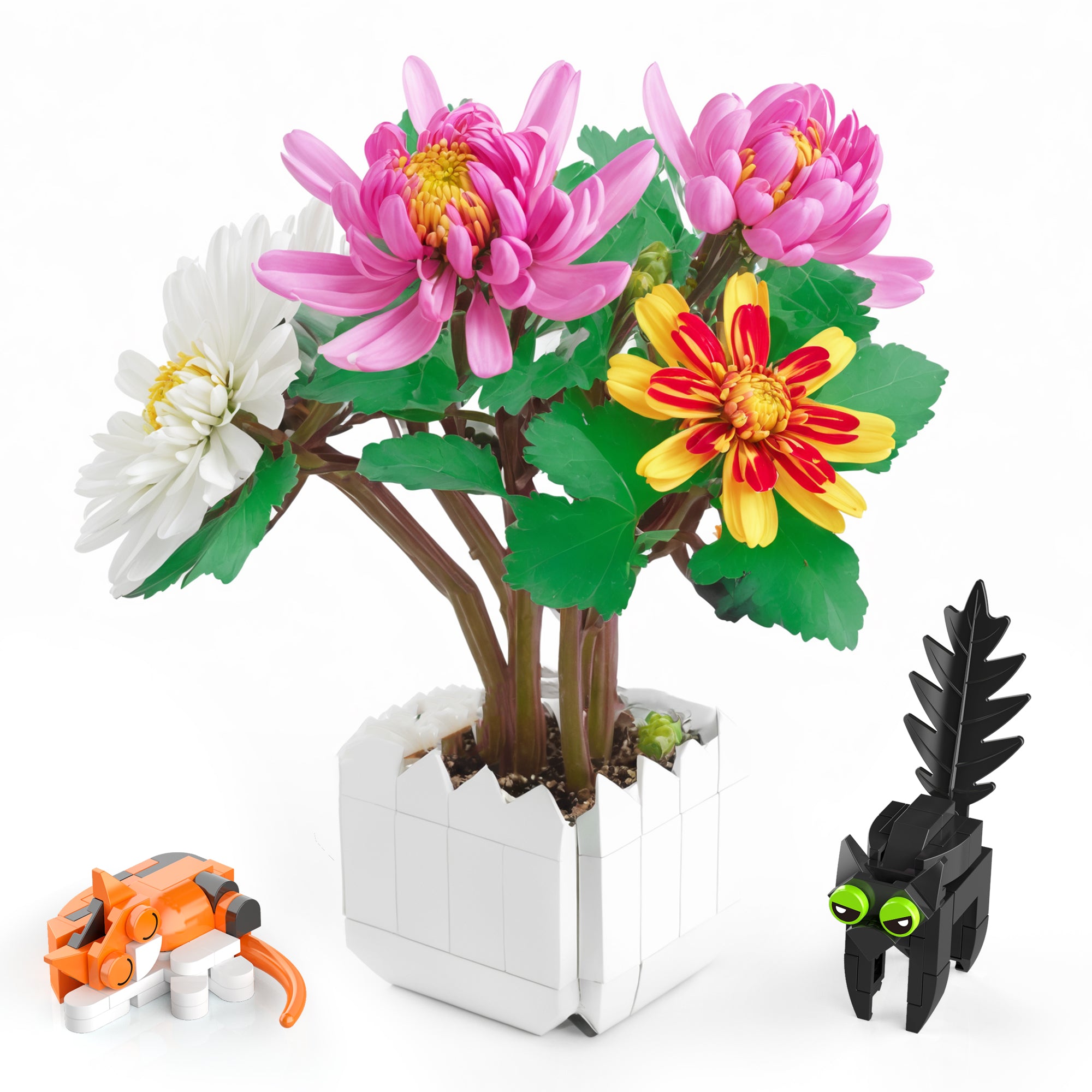 Daisy Flowers Bonsai Building Blocks Kit with Cat Building Set