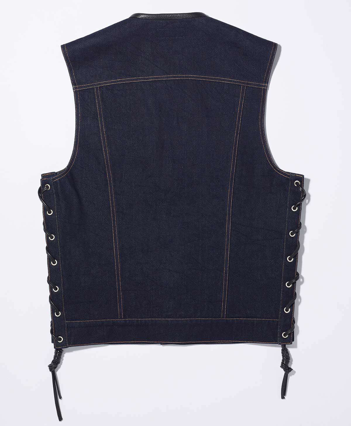 Denim vest no collar | Kadoya official online shop | SOLID BIKER
