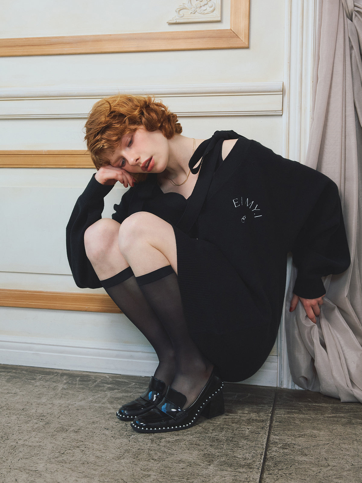 PRE ORDER】EIMYロゴカーデリボンニットセットワンピース