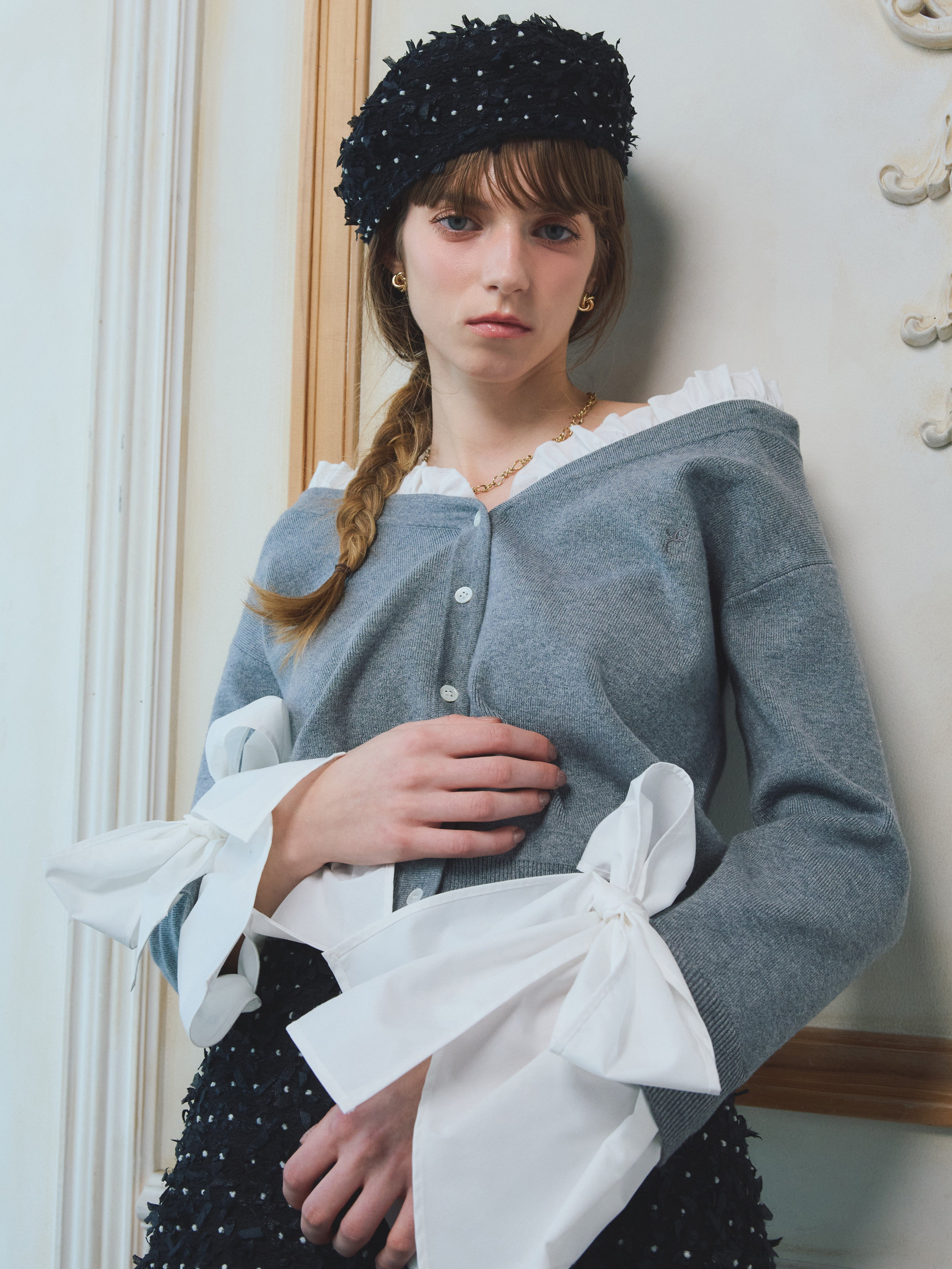 PRE ORDER】シャツドッキングニットカーディガン