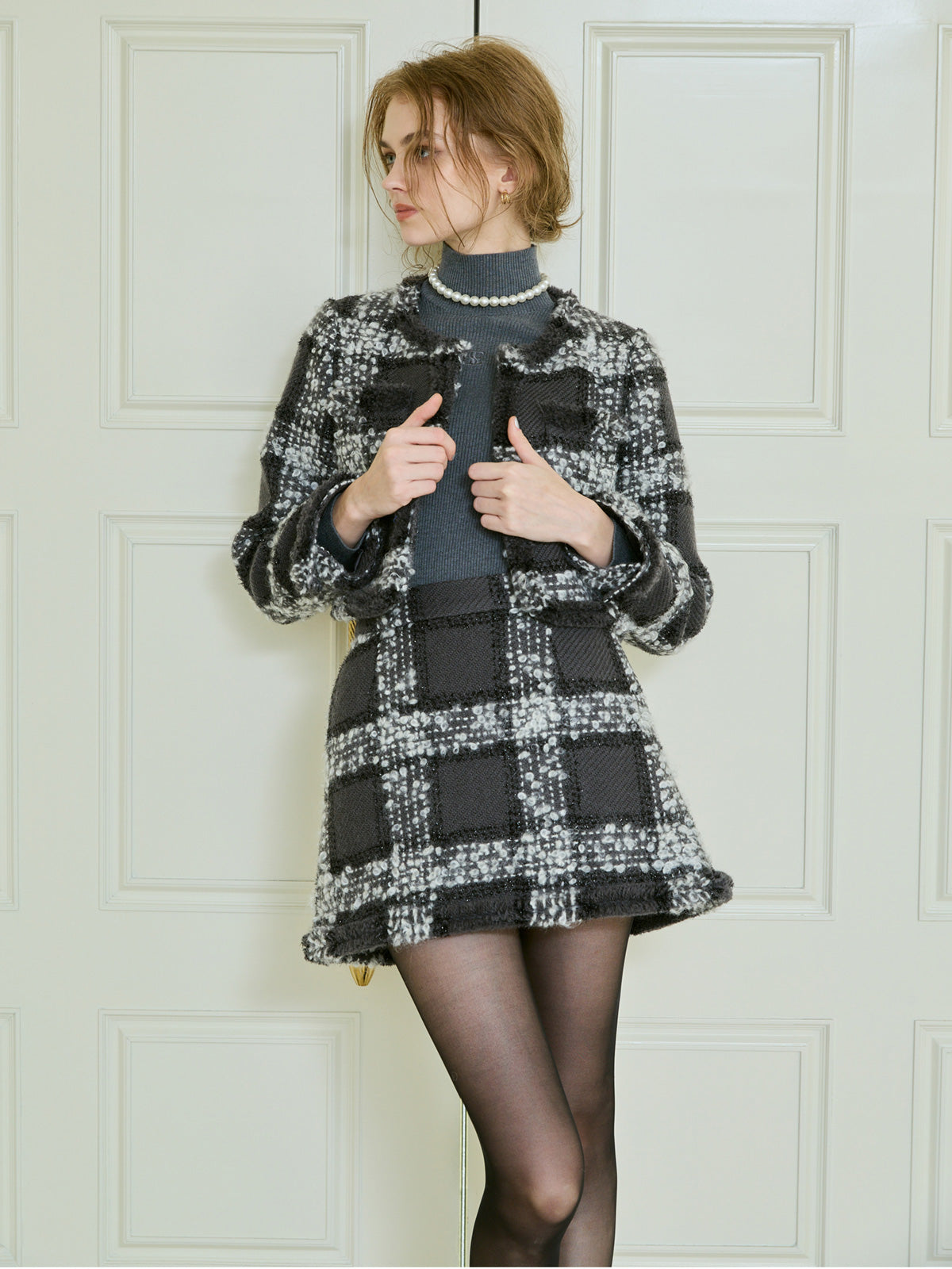 モヘアループチェックツイードジャケット