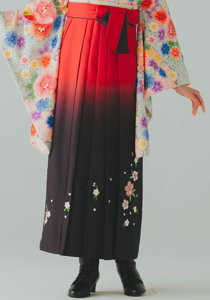 袴】赤×紺ボカシ刺繍・大花│卒業式袴ネットレンタルーハカマエイトー