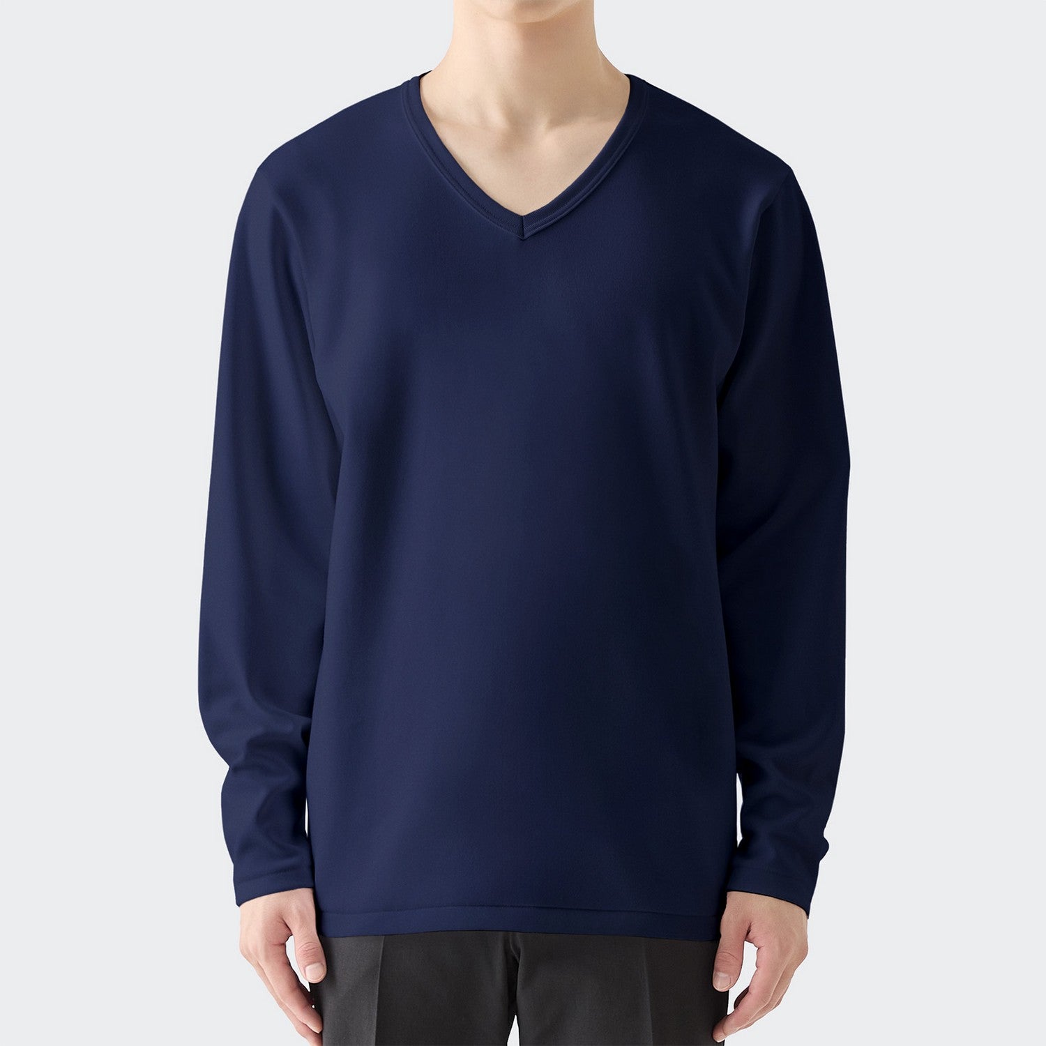 MENS ヘビー 長袖 VネックTシャツ NAVY | 高級無地Tシャツ専門店