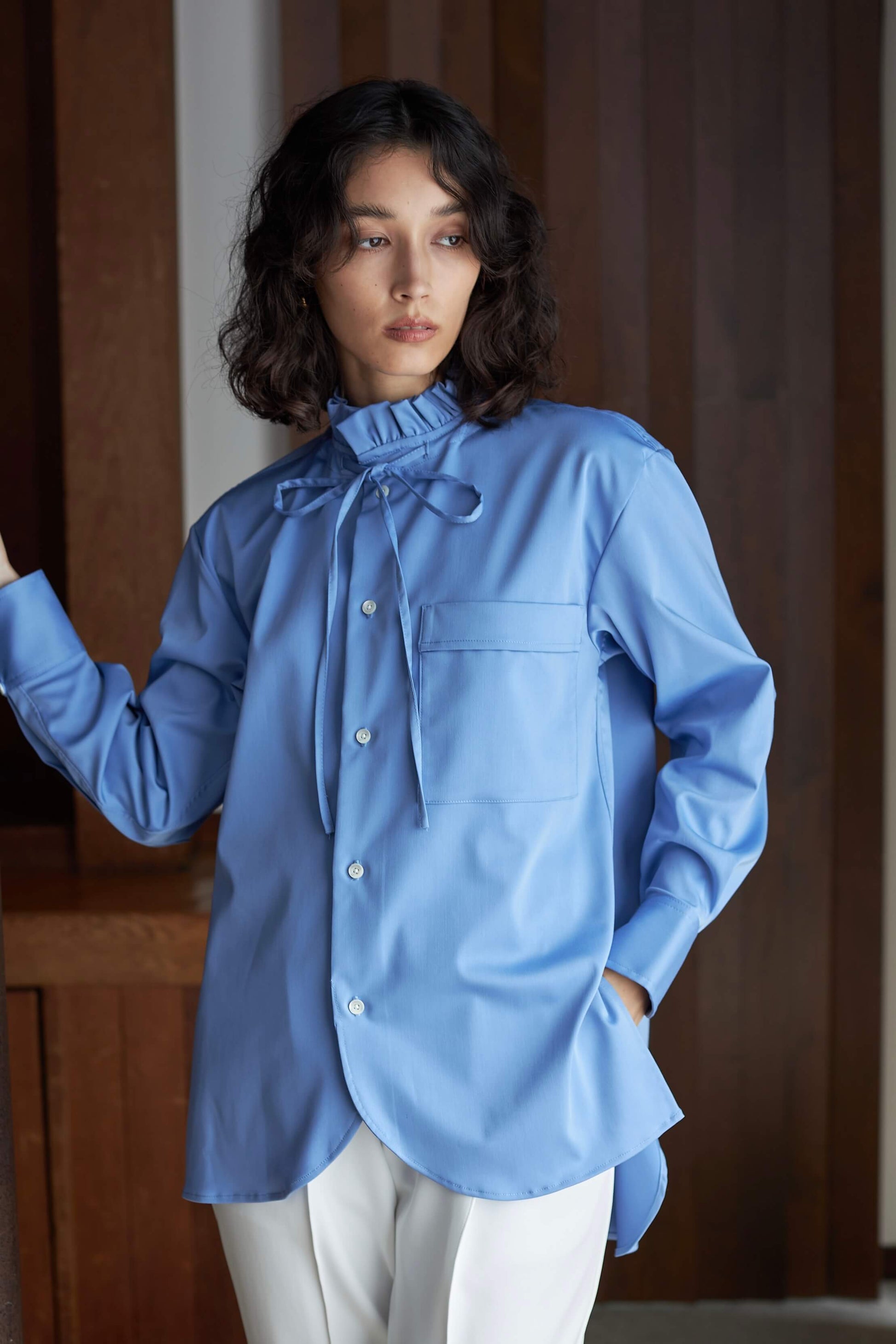 スタンドカラーブラウス【BLUE】 – ELLIE