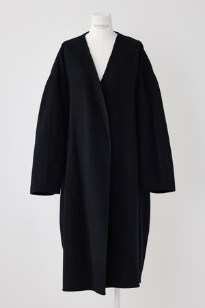 ENFOLD(エンフォルド)｜ウールリバー ノーカラーワイドコート/ブラック