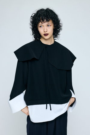 ENFOLD(エンフォルド)｜DOUBLE CUFFS BOX PULLOVER/ブラック の通販