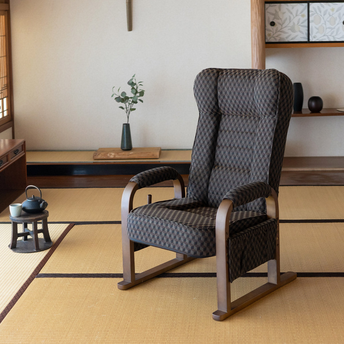 和モダン 高座椅子 ゆるり リクライニング レバー式 ハイバック 座面高