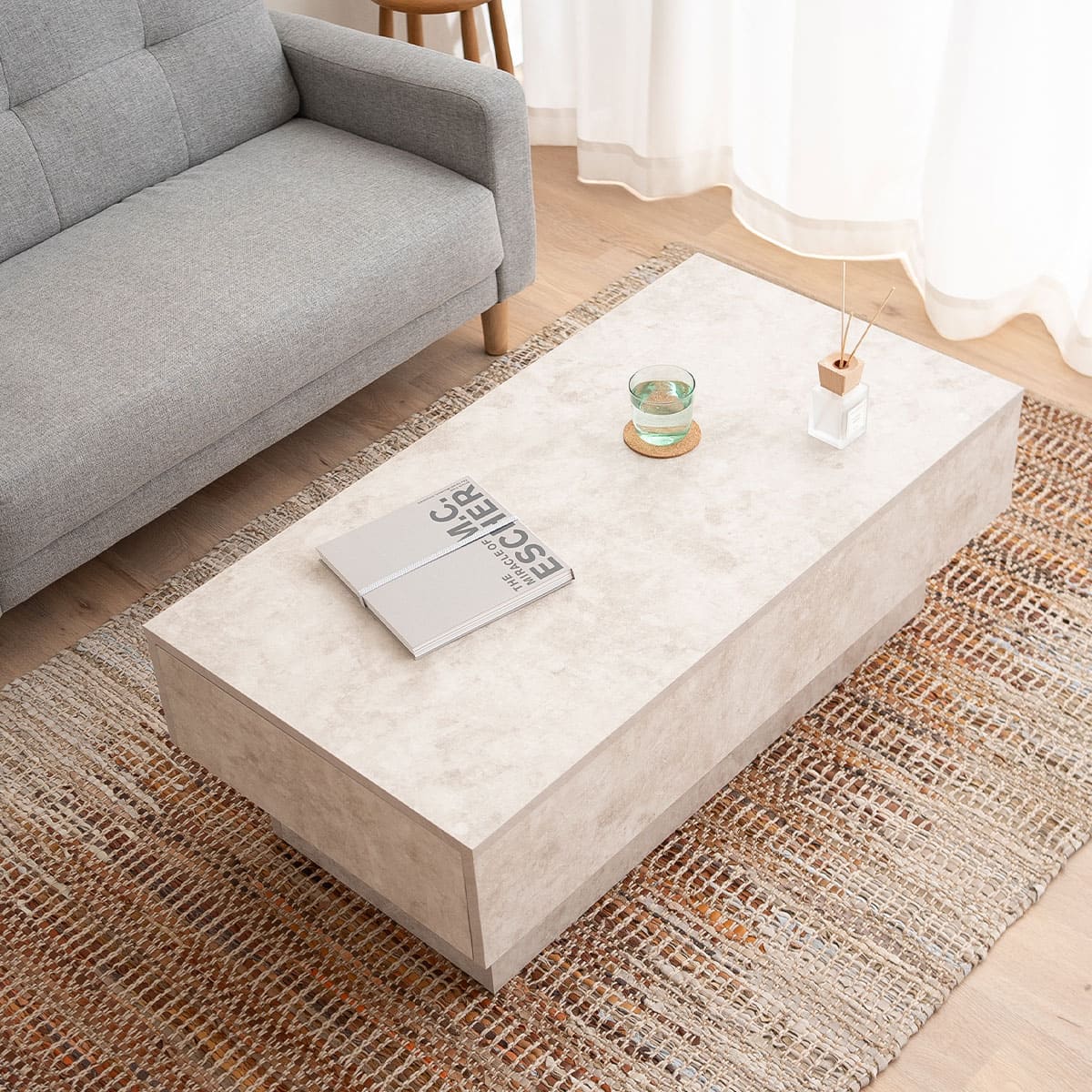 センターテーブル 引き出し収納付き 幅105cm 幅80cm セラミック調 木目