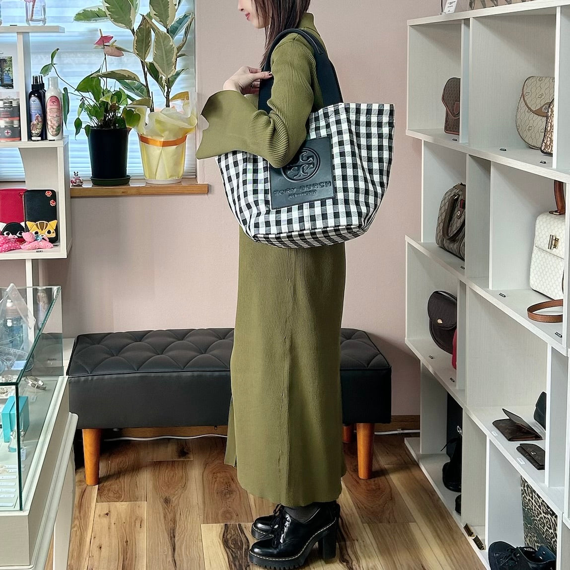 トリーバーチギンガムチェックトートバッグ/トリーバーチユーズドの