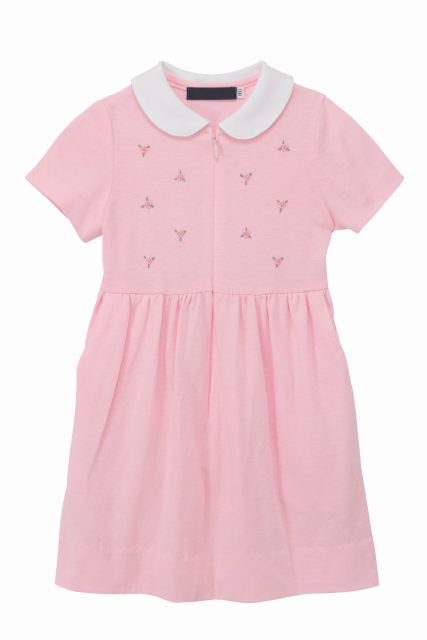 前開きスムースワンピース【ピンク】｜ハンドメイド刺繍 薔薇（ピンク