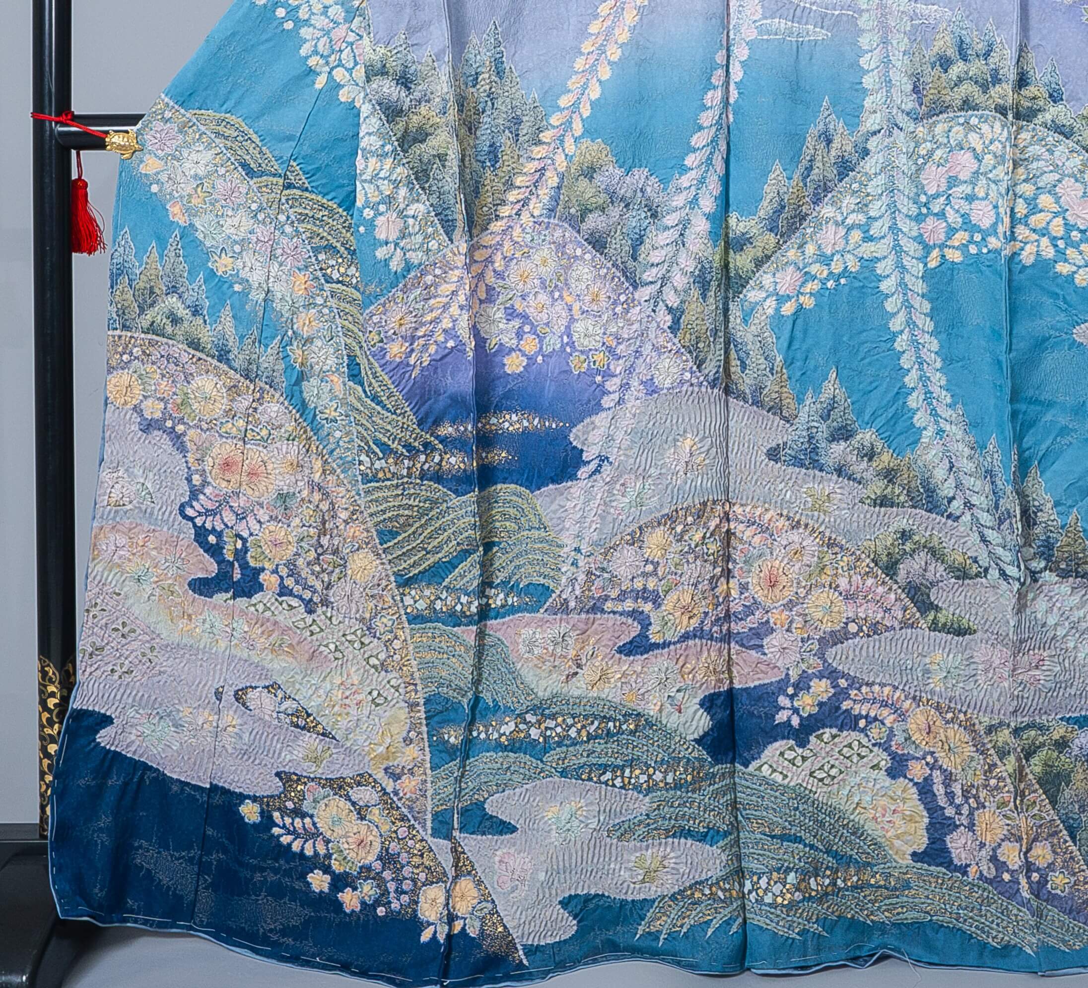 新品【訪問着】水色系 辻が花風文様｜染め文様 絹100％ 八掛付き 未