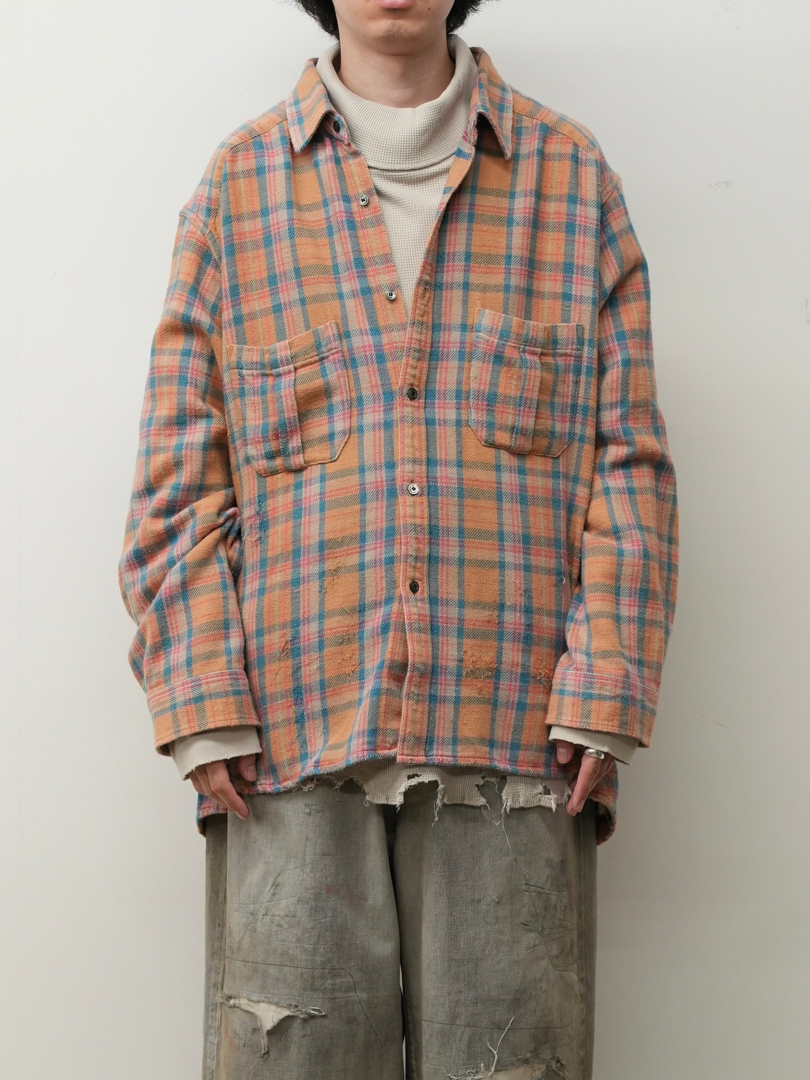 NEL CHECK OVER WORK SHIRT(CAMEL)