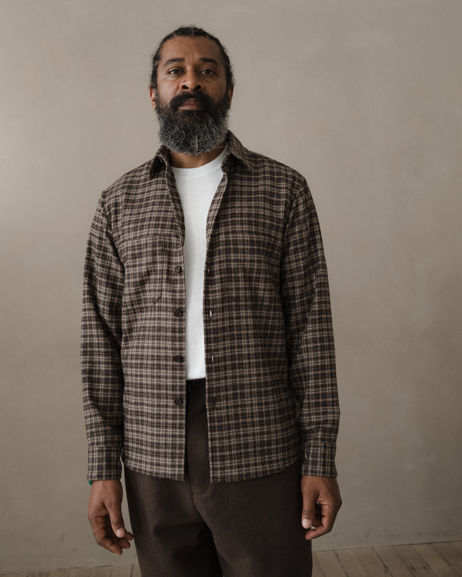 Two Pocket Shirt - Irish Wool Flannel, Brown/Beige – evan kinori