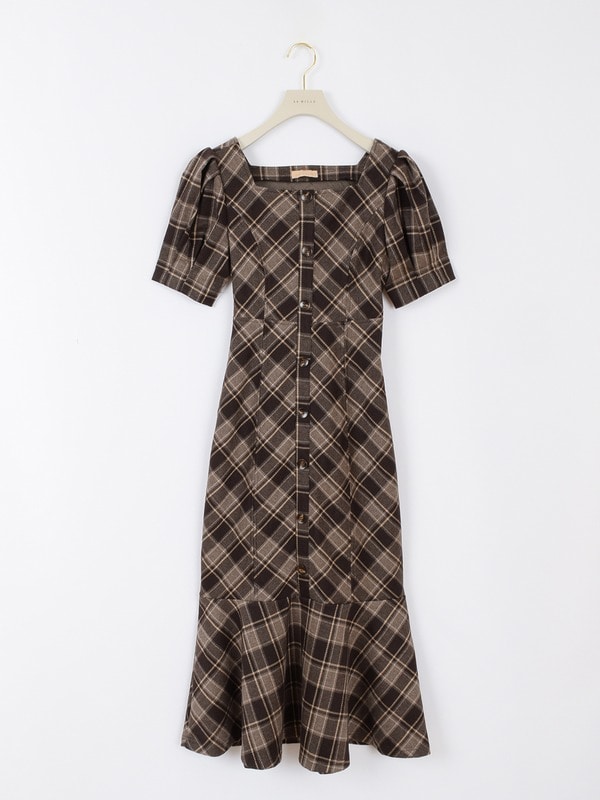 ストレッチチェックマーメイドワンピース｜evelyn（エブリン）公式通販