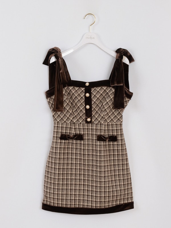 リボンベロアチェックワンピース｜evelyn（エブリン）公式通販サイト