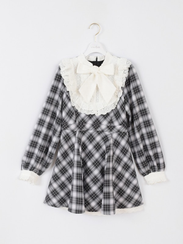 レースリボンチェックミニワンピース｜evelyn（エブリン）公式通販サイト
