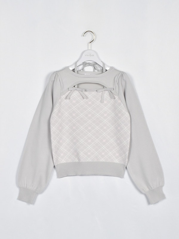 ダブルリボンチェックニット｜evelyn（エブリン）公式通販サイト