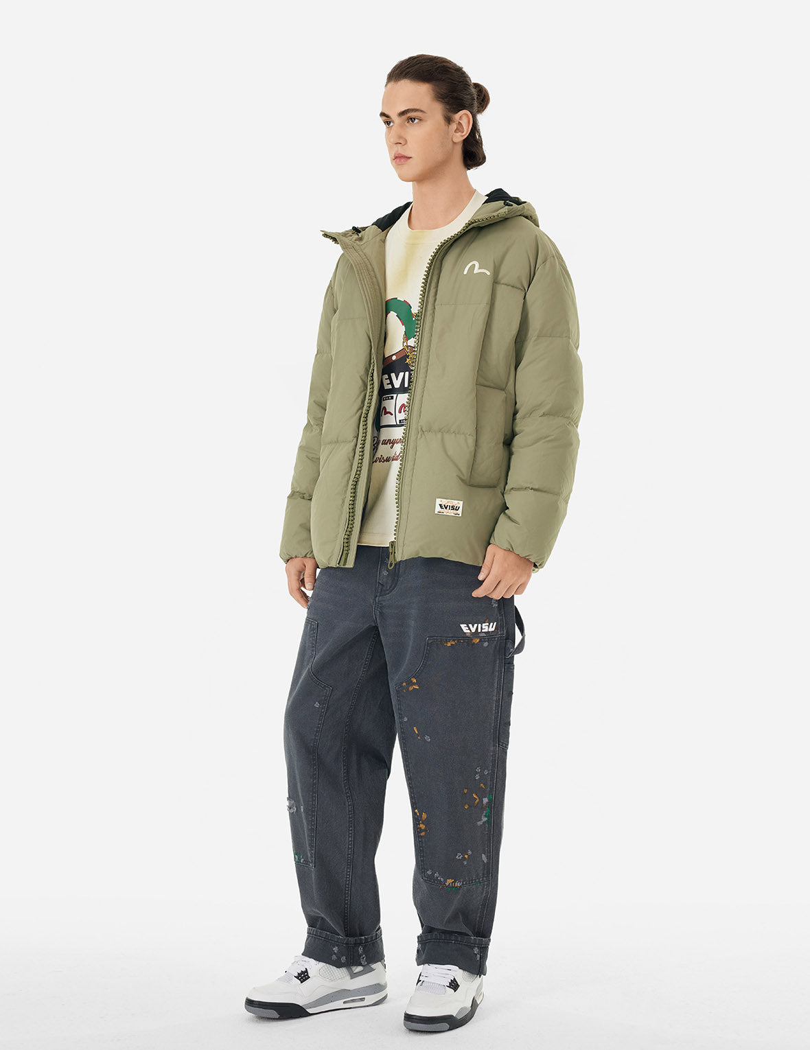 カモメ刺繍 ルーズフィット ダウンジャケット – EVISU