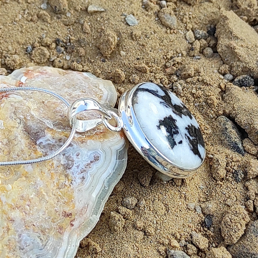 Zebra Jasper Gemstone Silver Pendant Solid 925 Sterl