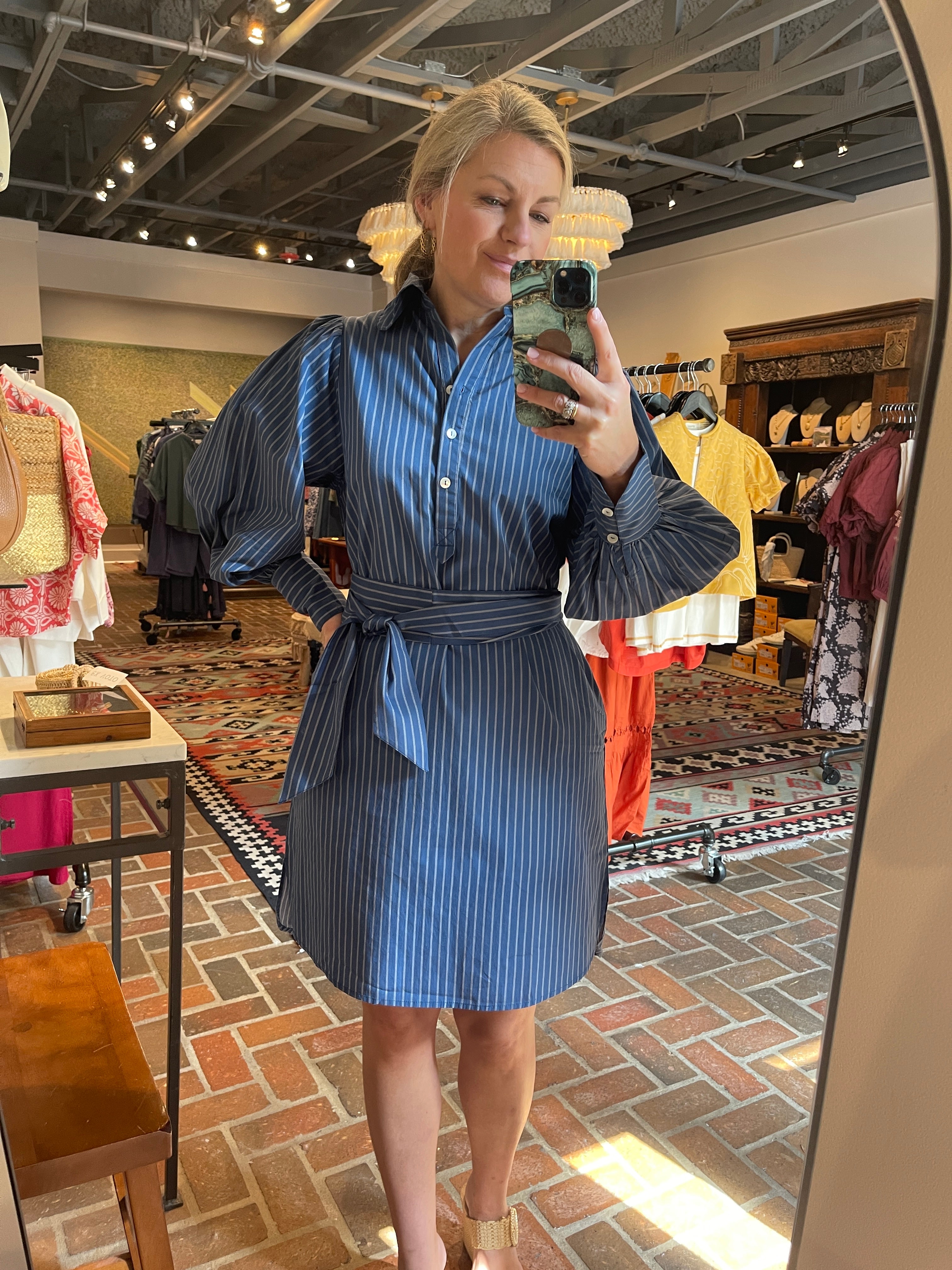 Lee Mini Dress in Cadet Blue Stripe by ExVoto – Ex Voto Vintage