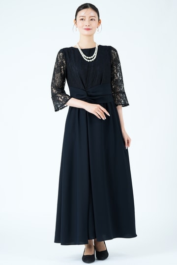 form forma 東京ソワール クロスウエストラップ風ネイビードレス (M