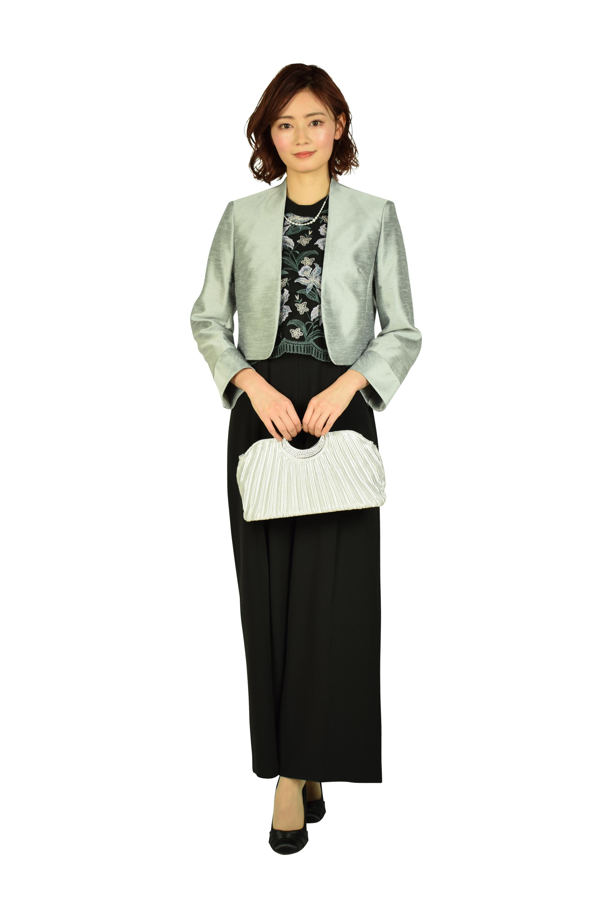 GRACE CONTINENTAL フラワー刺繍ブラックサロペットパンツドレス (M〜L