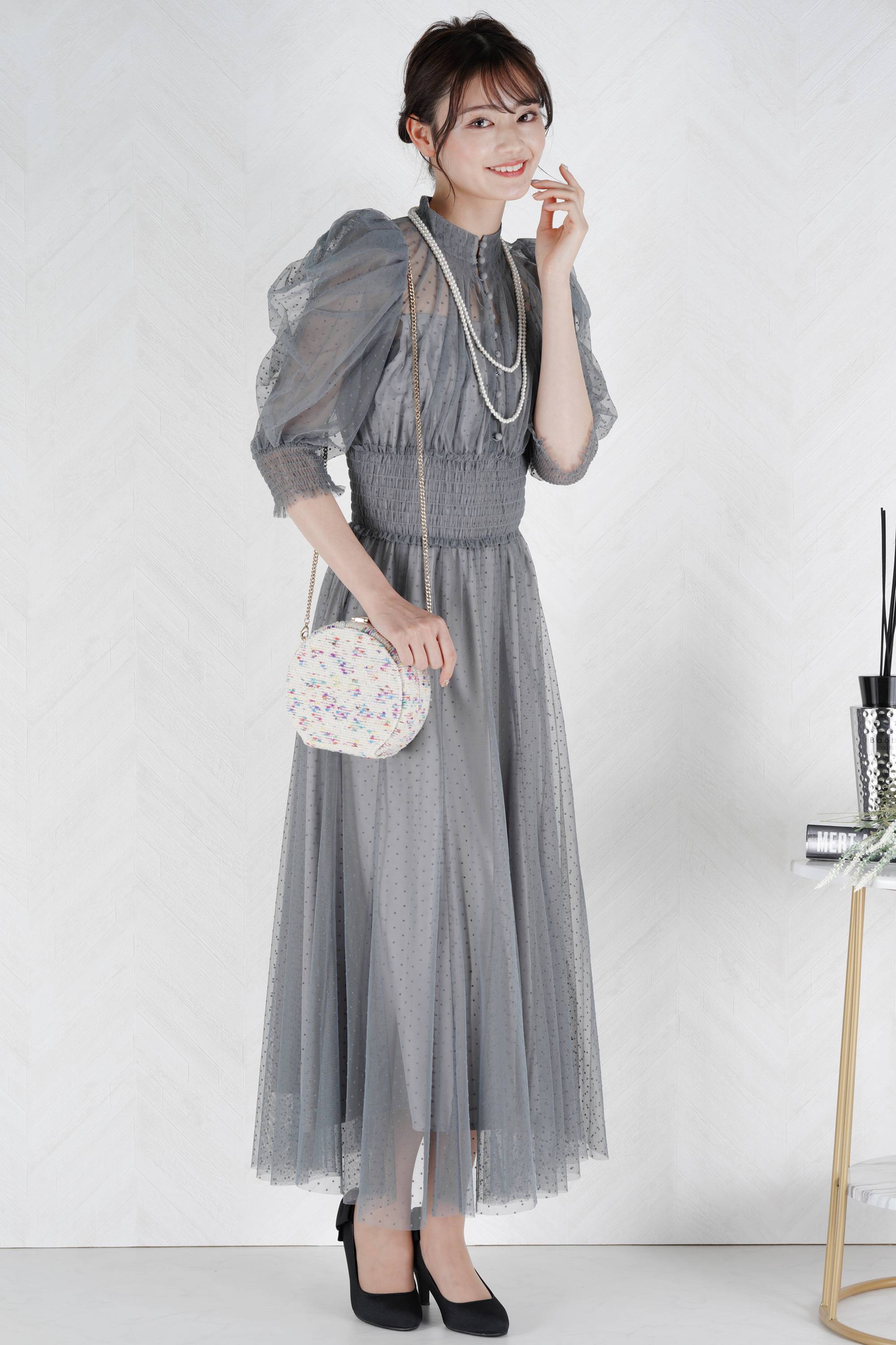 SNIDEL ドット柄チュールブルーグレードレス (M) をレンタル - 結婚式