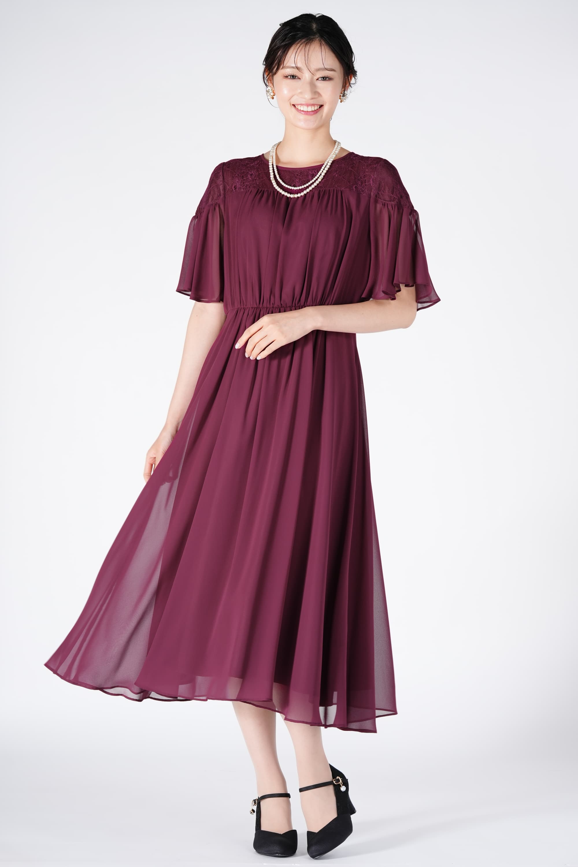 自由区 華やかシフォンボルドードレス (M) をレンタル - 結婚式