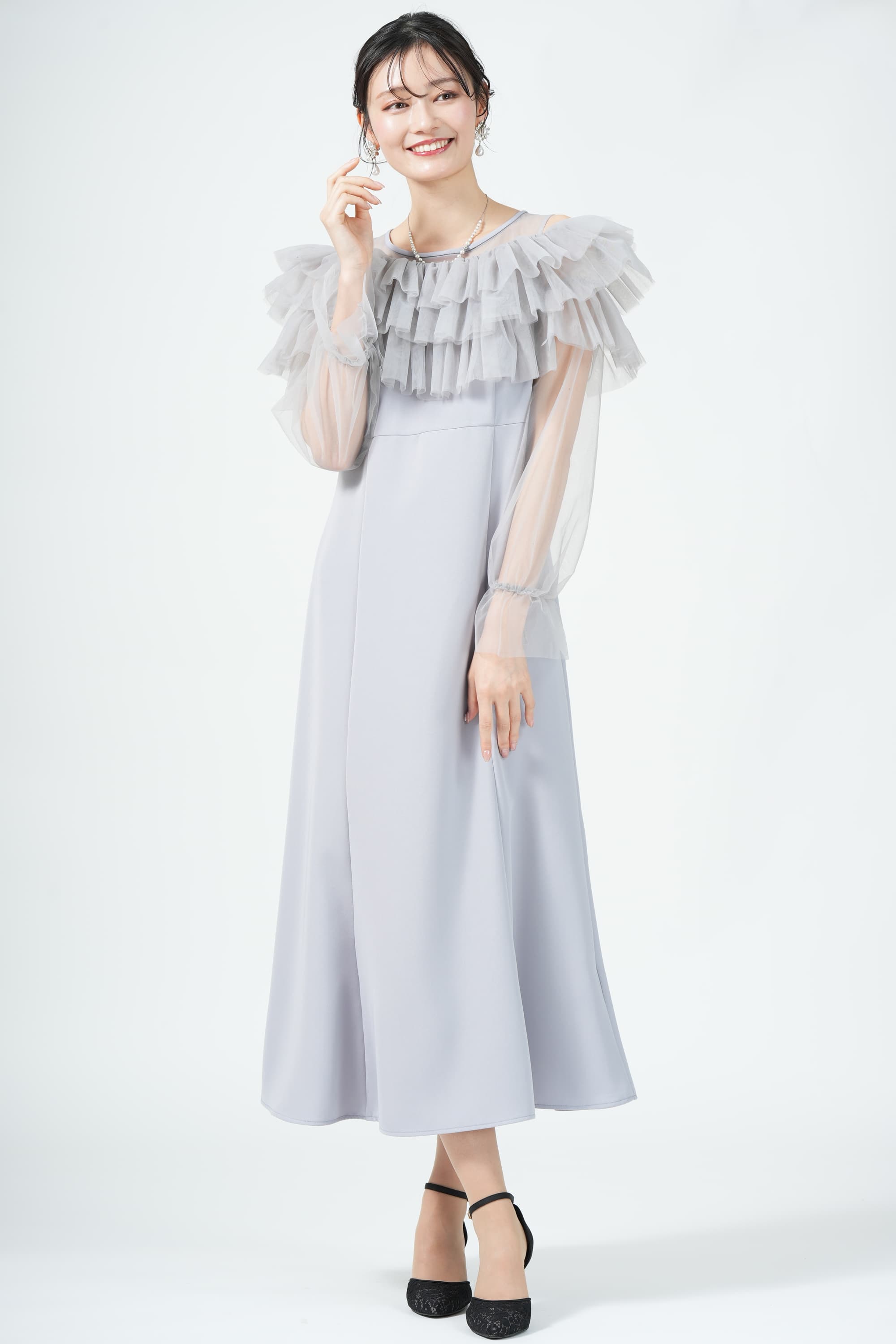 JILLSTUART ギャザー袖フリルボレロブルードレス (M) をレンタル