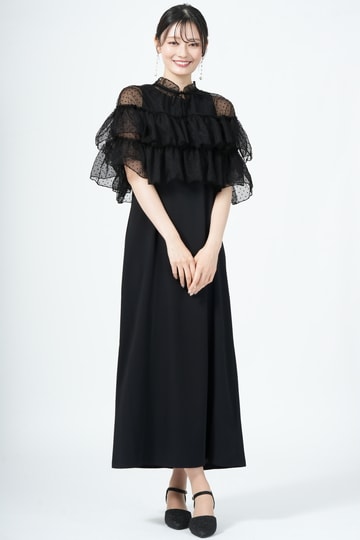 CAPRICIEUX LE'MAGE 付けフリル×ジャンスカブラックドレス (S) を