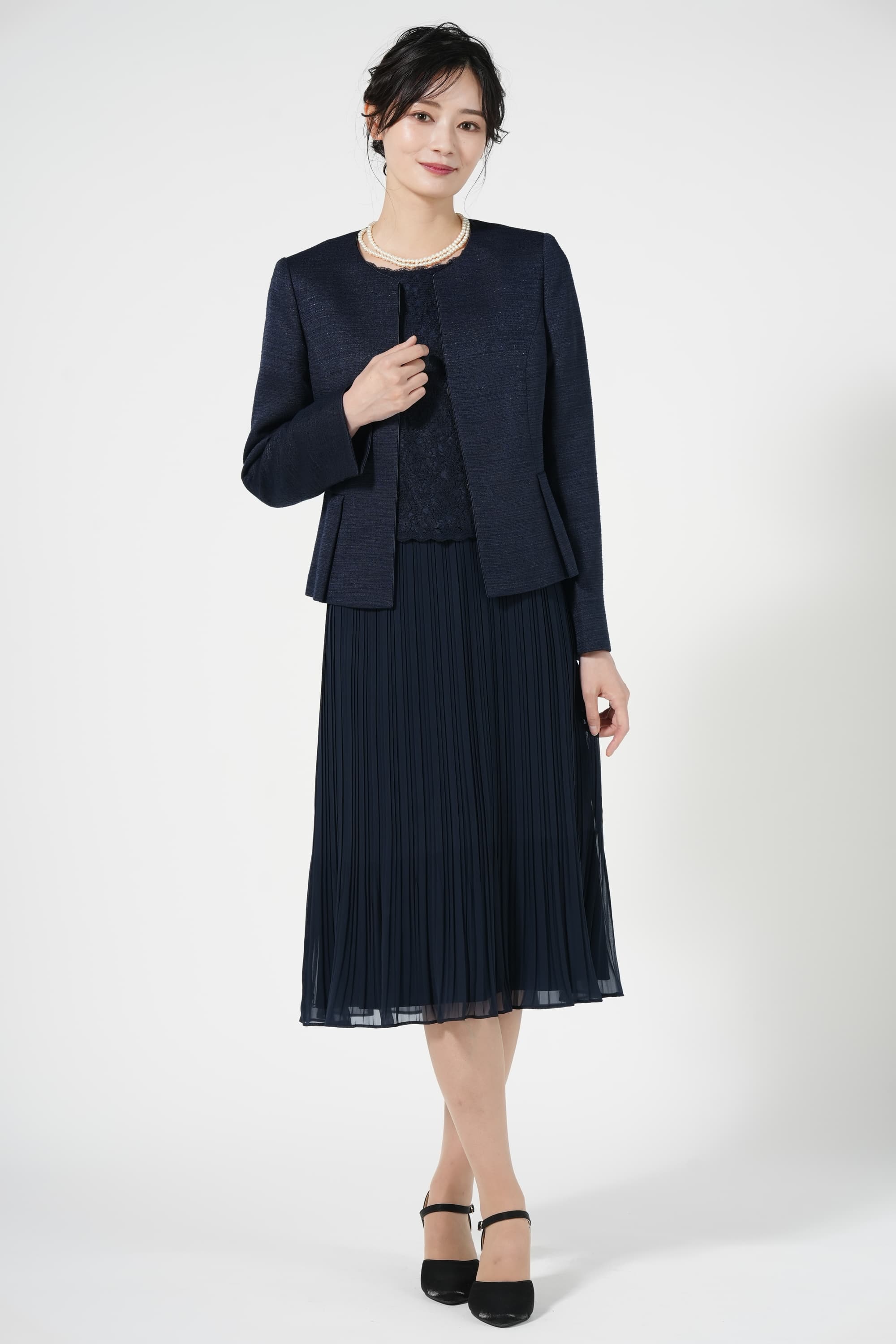 RIFANNE 東京ソワール 品ありプリーツネイビードレスセット (M〜L) を