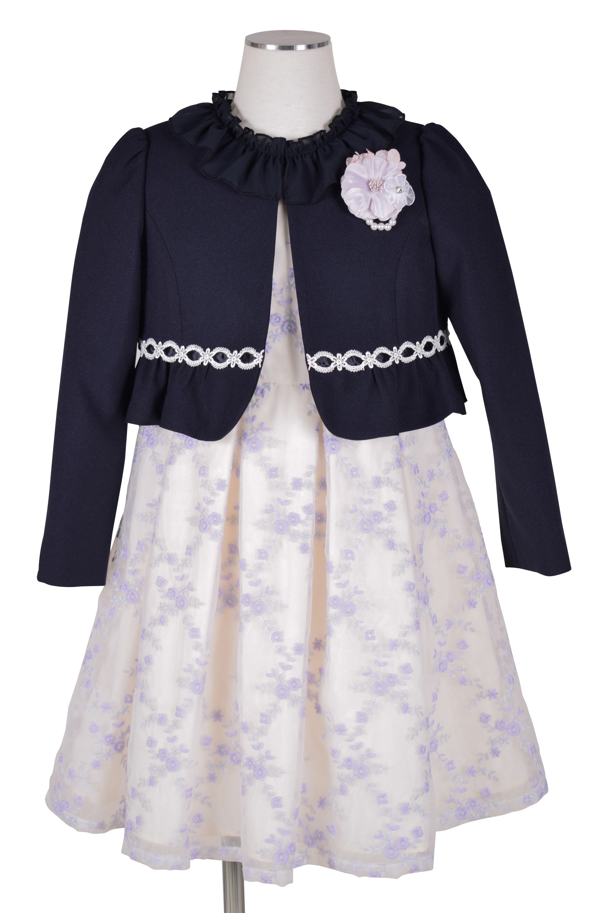 CHOPIN 小花ラベンダー刺繍ホワイトワンピースセット (130cm) を