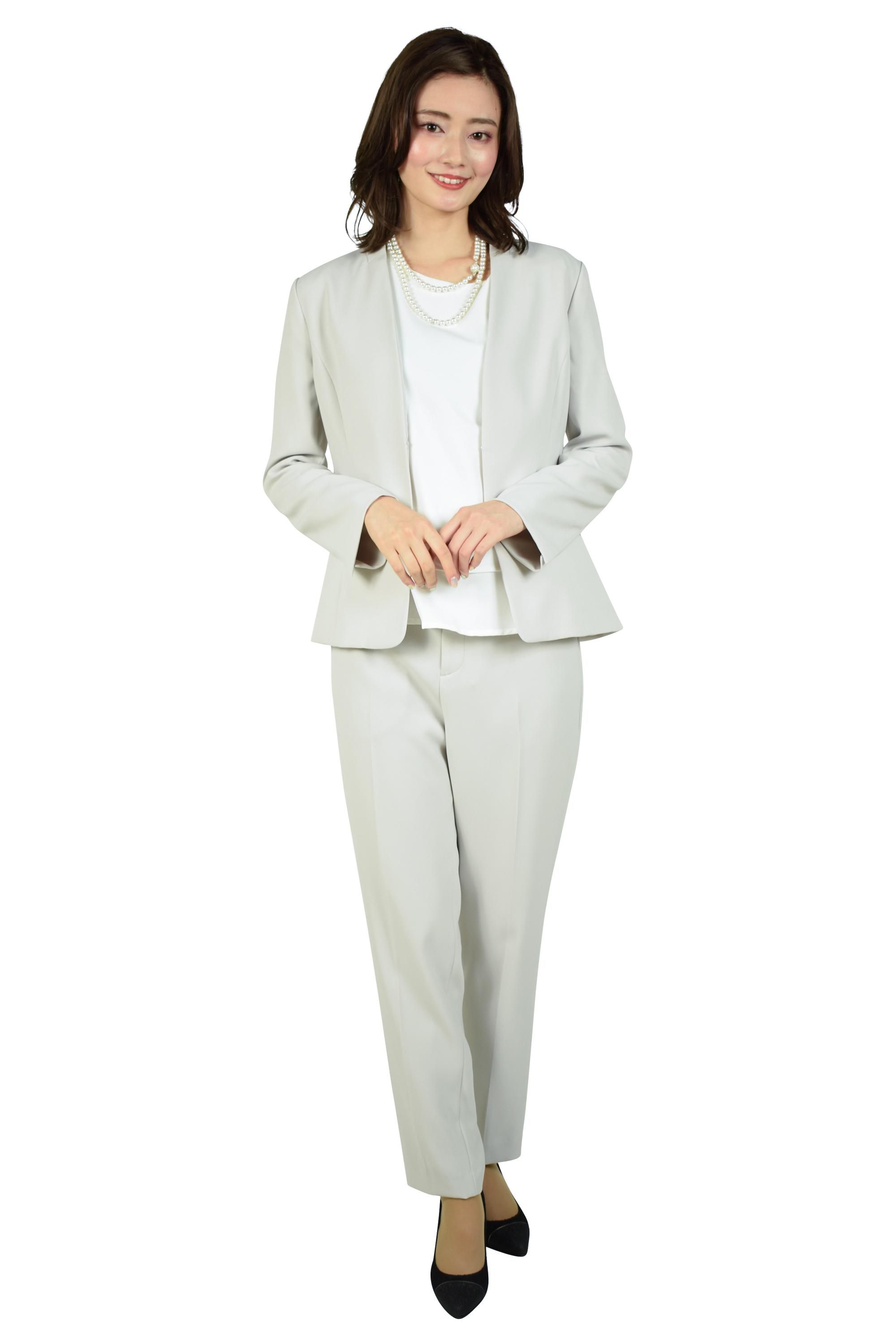 組曲 シンプルグレージュパンツスーツセット (L〜LL) をレンタル