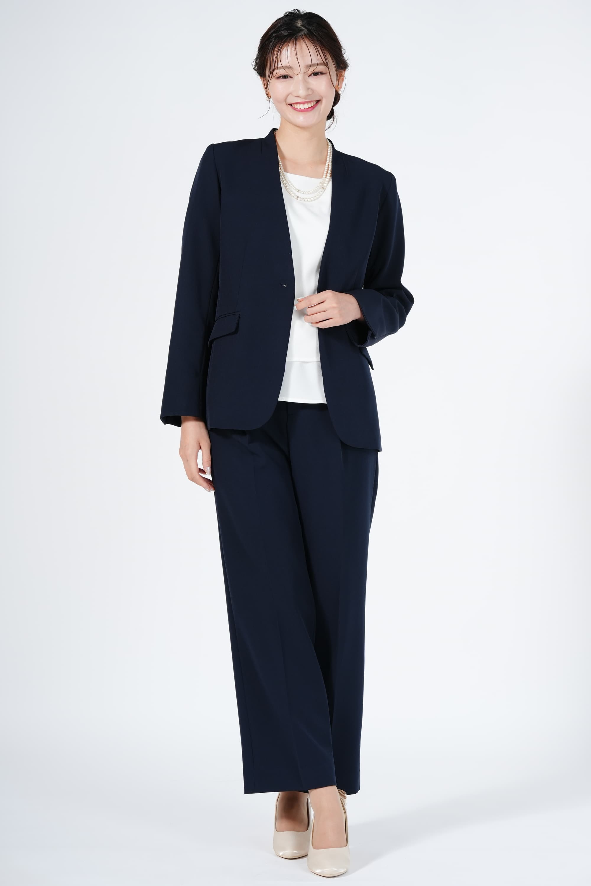 THE SHOP TK メタル釦ジャケットネイビーパンツスーツセット (M) を