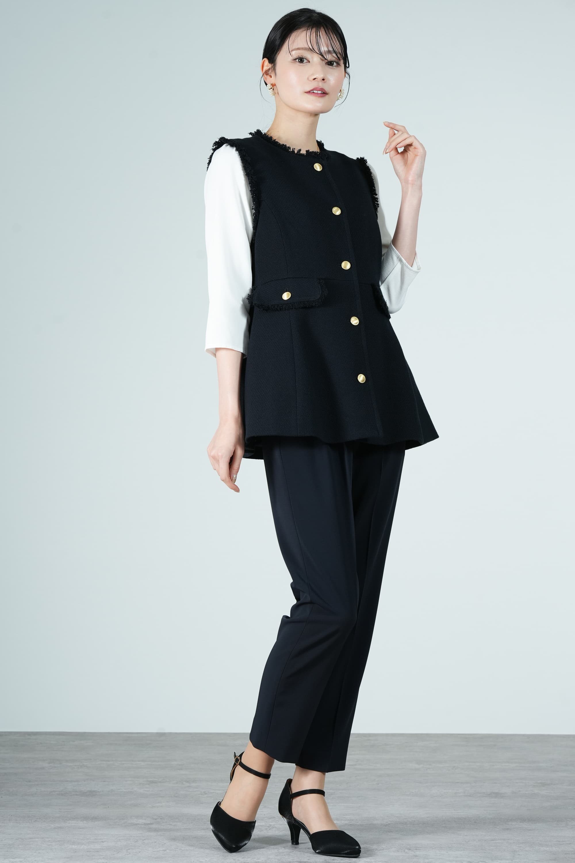 UNITED ARROWS green label relaxing ペプラムツイードジレ×ネイビー