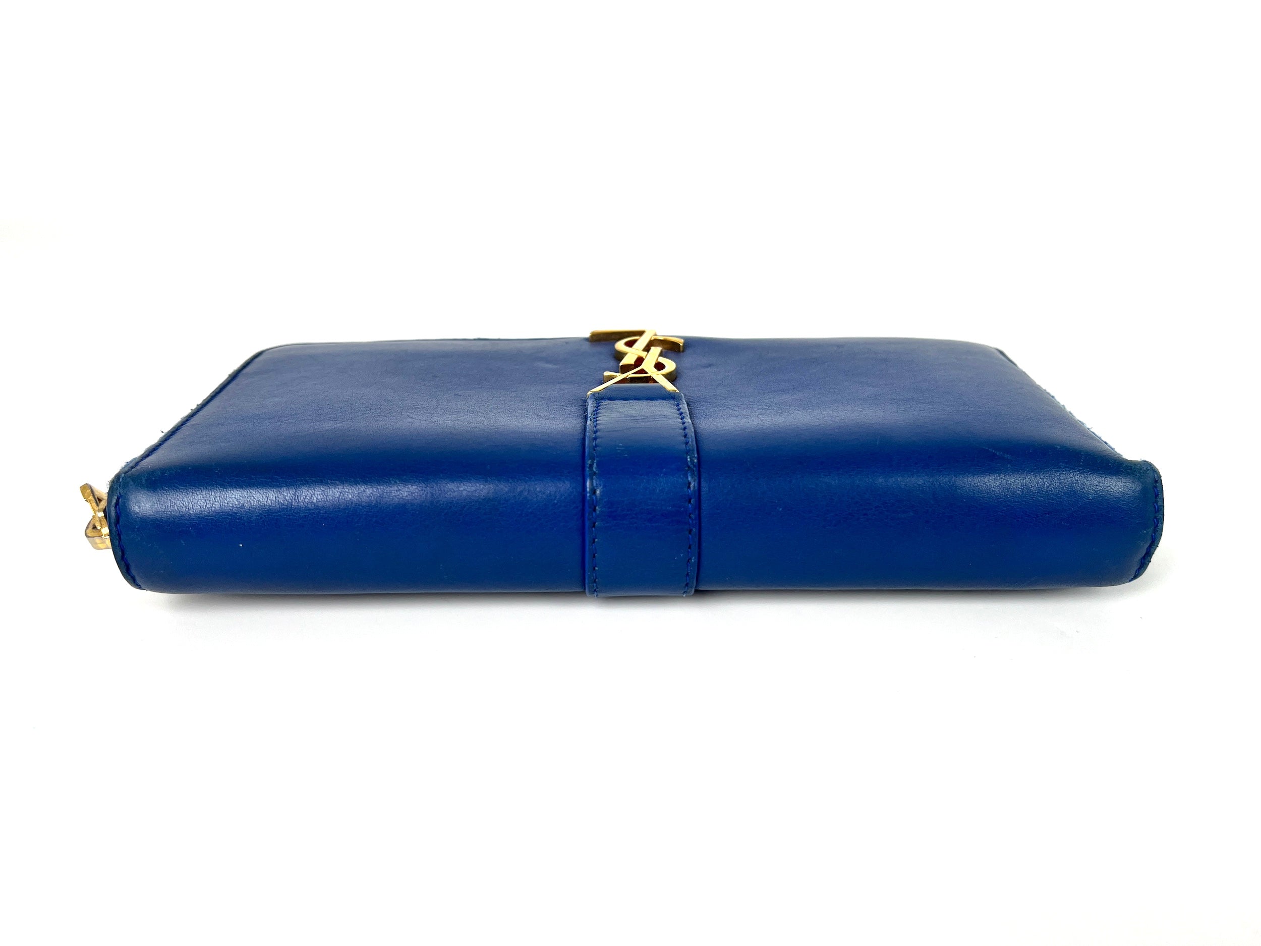 Saint Laurent YSL Blue Leather Long Continental Zip Wallet