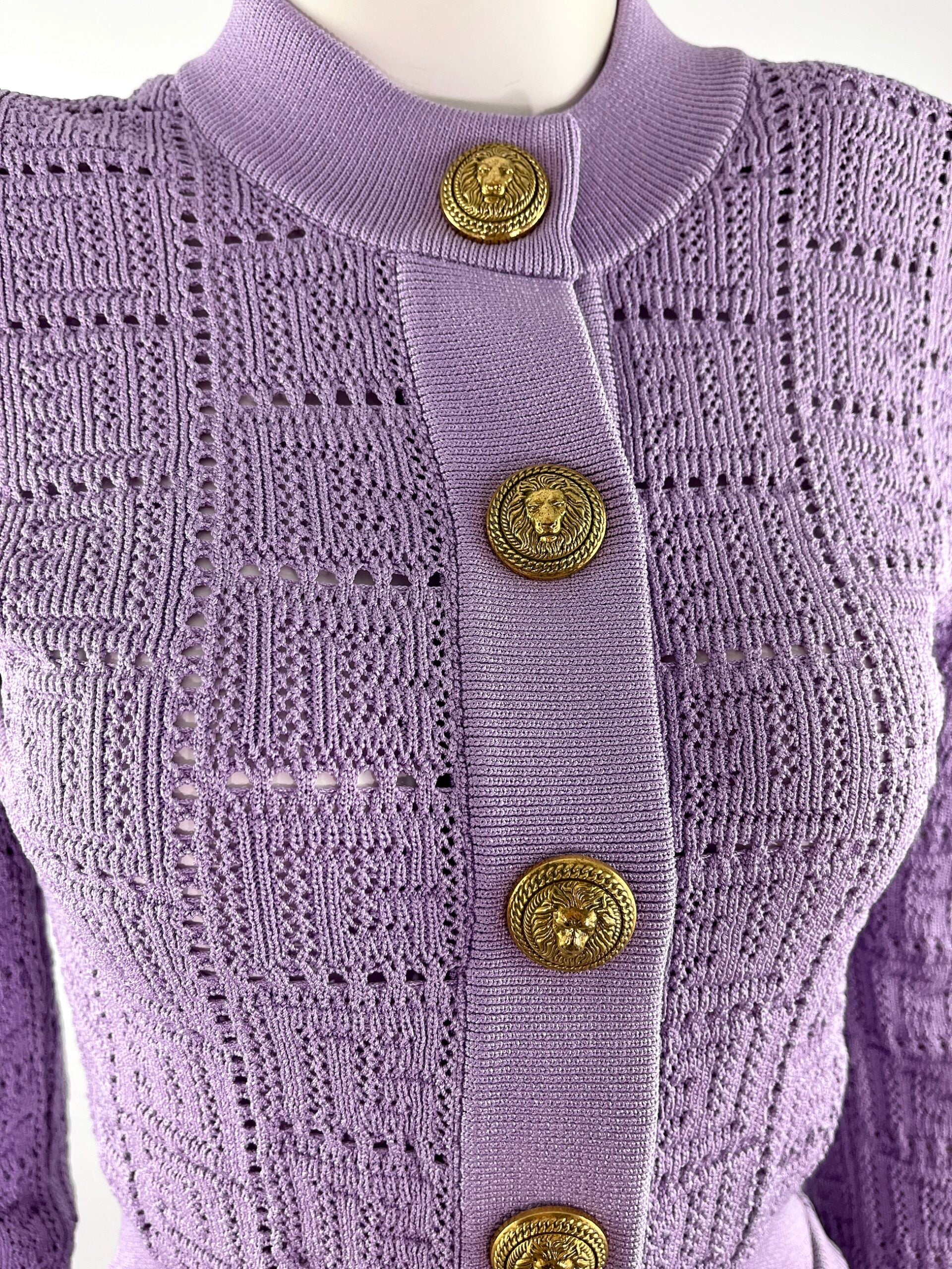 Balmain Monogram Lilac Knit Cardigan and Shorts Set 38 – Fashion