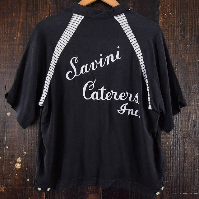 VINTAGE チェーンステッチ ボーリングシャツ開襟 レーヨン 刺繍 黒