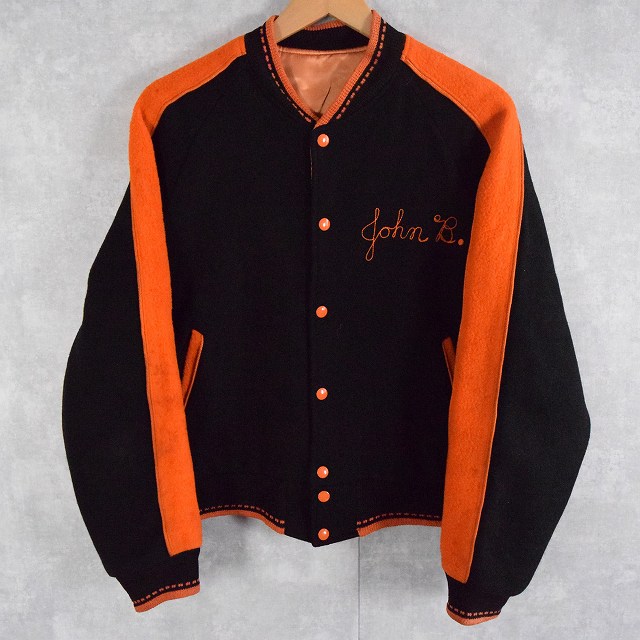 50年代 50s チェーンステッチ ブラック 黒 オレンジ ウール